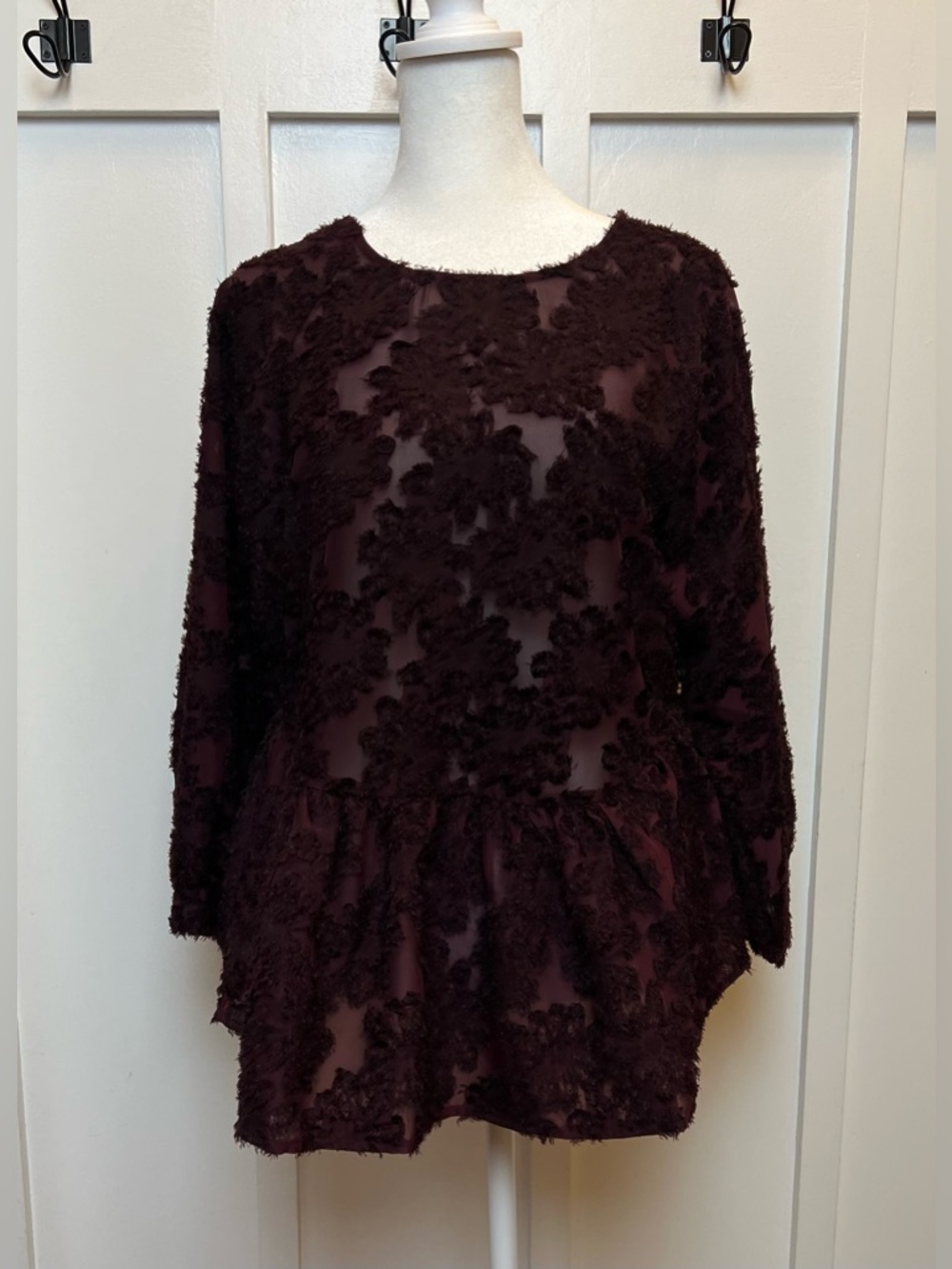 Altar'd State Medium Sheer Deep Purple Tie Peplum Top Academia Whimisgoth Fairy - Picture 2 of 11